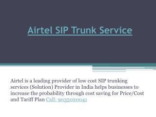 Airtel SIP Trunk Service (Solution) Provider in India | Call: 9035020041