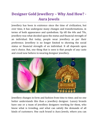 Designer Gold Jewellery – Why And How - Aura Jewels