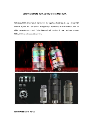 Vandyvape Mato RDTA vs THC Tauren Max RDTA