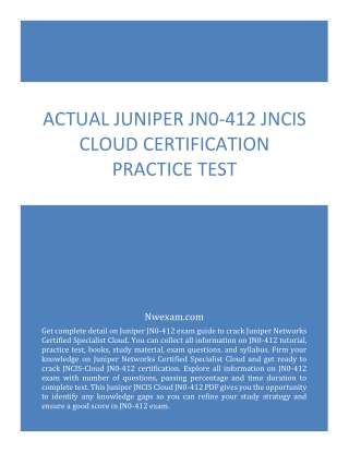 Actual Juniper JN0-412 JNCIS Cloud Certification Practice Test