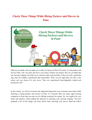 Check These Things While Hiring Packers and Movers in Pune