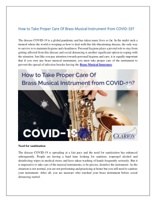 How to Take Proper Care Of Brass Musical Instrument from COVID-19?