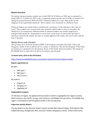 Chemical Tankers Market Growth and Size | Industry Research Report 2025