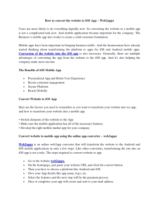 Convert website to iOS app - web2appz