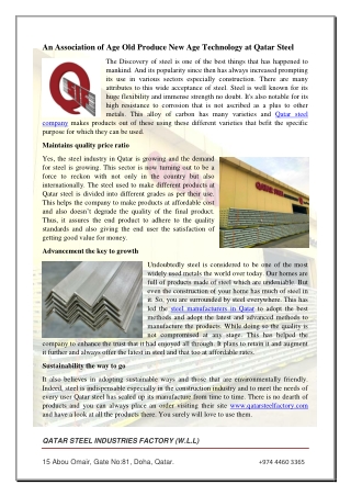 An Association of Age Old Produce New Age Technology at Qatar Steel