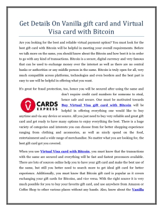 Get Details On Vanilla gift card and Virtual Visa card with Bitcoin