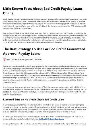 The Bad Credit Ok Quick Cash Loans PDFs