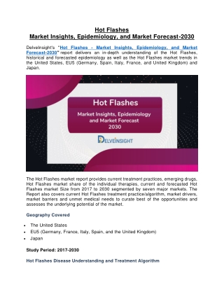 Hot Flashes Market Insights, Epidemiology and Market Forecast 2030