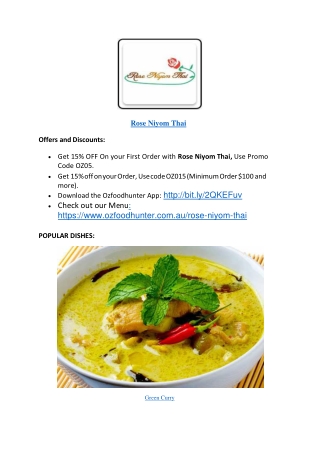 15% Off - Rose Niyom Thai Restaurant Menu in Nundah QLD