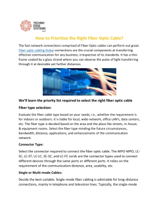 How to Prioritize the Right Fiber Optic Cable?