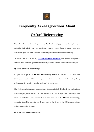 Frequently Asked Questions About Oxford Referencing