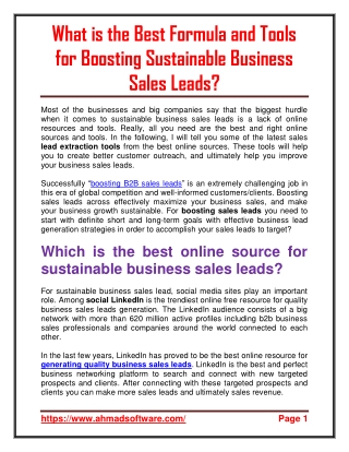 What is the best formula and tools for boosting sustainable business sales leads