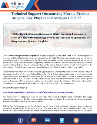 Technical Support Outsourcing Market Product Insights, Key Players and Analysis till 2025