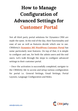 How to Manage Configuration of Advanced Settings for Customer Portal