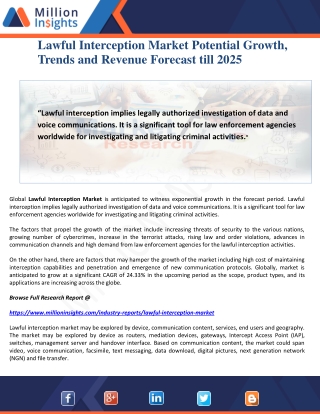 Lawful Interception Market Potential Growth, Trends and Revenue Forecast till 2025