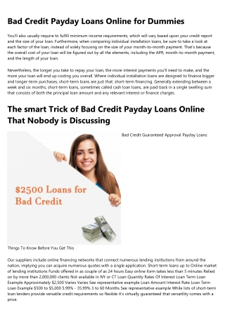 Not known Facts About Online Bad Credit Payday Loans