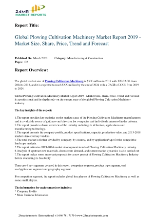 Plowing Cultivation Machinery Market Report 2019