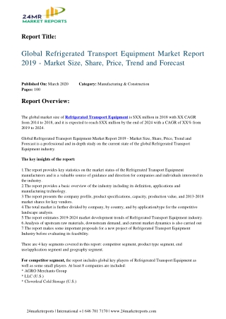 Refrigerated Transport Equipment Market Report 2019