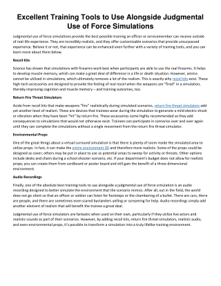 Excellent Training Tools to Use Alongside Judgmental Use of Force Simulations