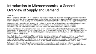 Introduction to Microeconomics- A General Overview of Supply and Demand