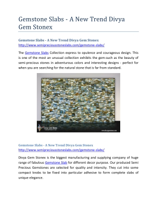 Gemstone Slabs - A New Trend Divya Gem Stonex