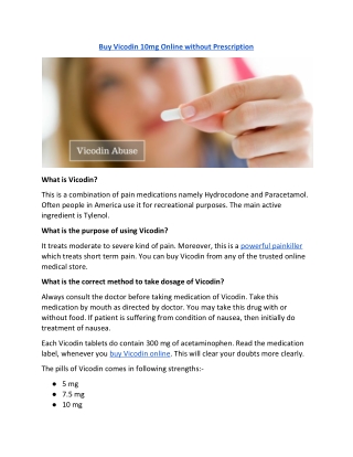 Buy Vicodin 10mg Online without Prescription