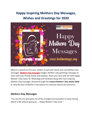 Happy Inspiring Mothers Day Messages Wishes