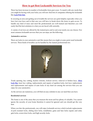 How to get Best Locksmith Services for You