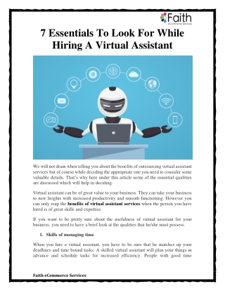 7 Essentials To Look For While Hiring A Virtual Assistant