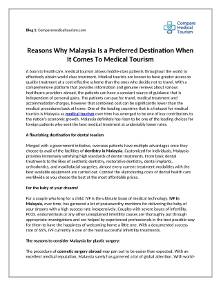 Reasons Why Malaysia Is a Preferred Destination When It Comes To Medical Tourism