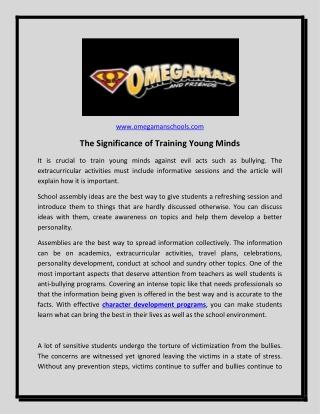 The Significance of Training Young Minds