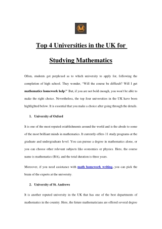Top 4 Universities in the UK for Studying Mathematics