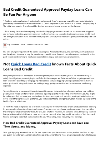 The Best Guide To Bad Credit Guaranteed Approval Payday Loans