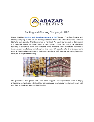 Racking and Shelving company in UAE