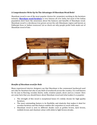 A Comprehensive Write Up On The Advantages Of Sheesham Wood Beds!