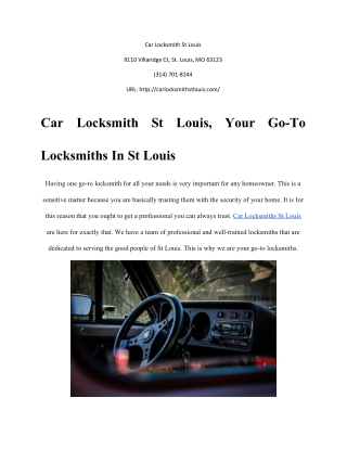 Car Locksmith St Louis