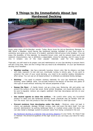 5 Things to Do Immediately About Ipe Hardwood Decking