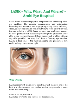 LASIK – Why, What, And Where? - Arohi Eye Hospital