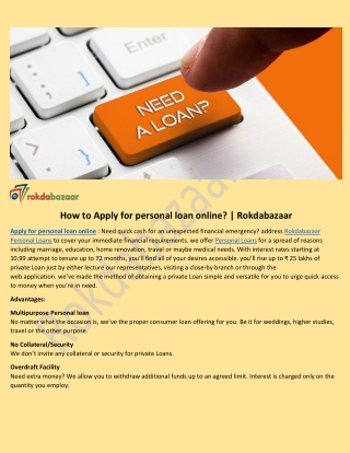 How to Apply for personal loan online ? | Rokdabazaar