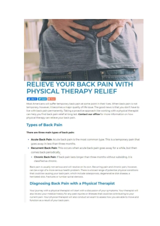 RELIEVE YOUR BACK PAIN WITH PHYSICAL THERAPY RELIEF