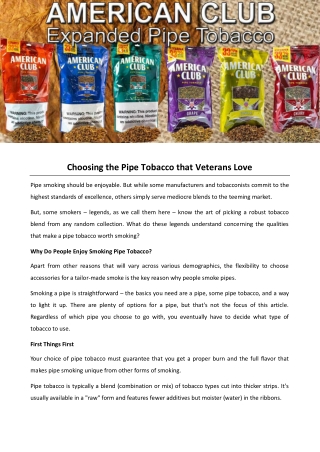 Choosing the Pipe Tobacco that Veterans Love