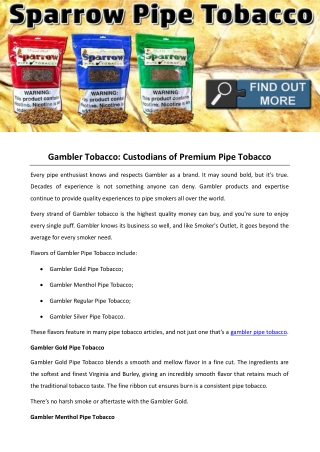 Gambler Tobacco: Custodians of Premium Pipe Tobacco