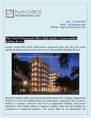 Plan Check Professionals Offers High Quality Constructability Building Review