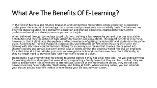 What are the Benefits of E- Learning