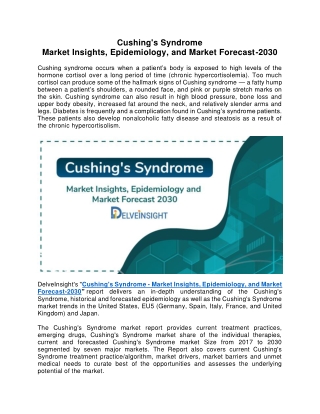 Cushing's Syndrome Market Insight, Epidemiology and Market Forecast 2030