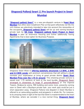 Shapoorji Pallonji Sewri || Pre launch Project In Sewri Mumbai