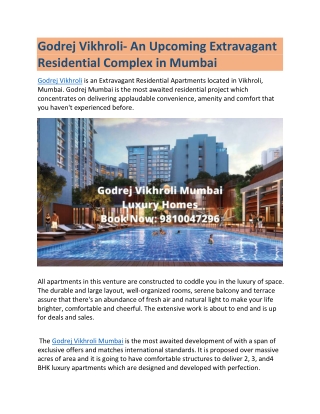 Godrej Vikhroli- An Upcoming Extravagant Residential Complex in Mumbai