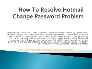 How To Fix Hotmail Change Password Problem