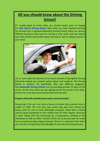 All you should know about the Driving School!