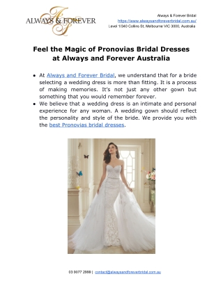 Feel the Magic of Pronovias Bridal Dresses